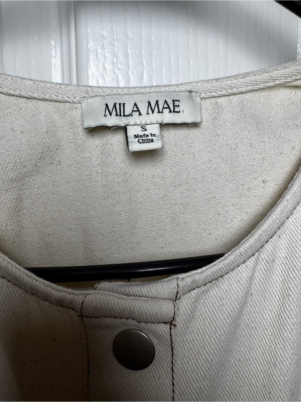 Mila Mae Beige Cotton Denim Button Front Mini Dress Cream Sleeveless Size S - Picture 6 of 9